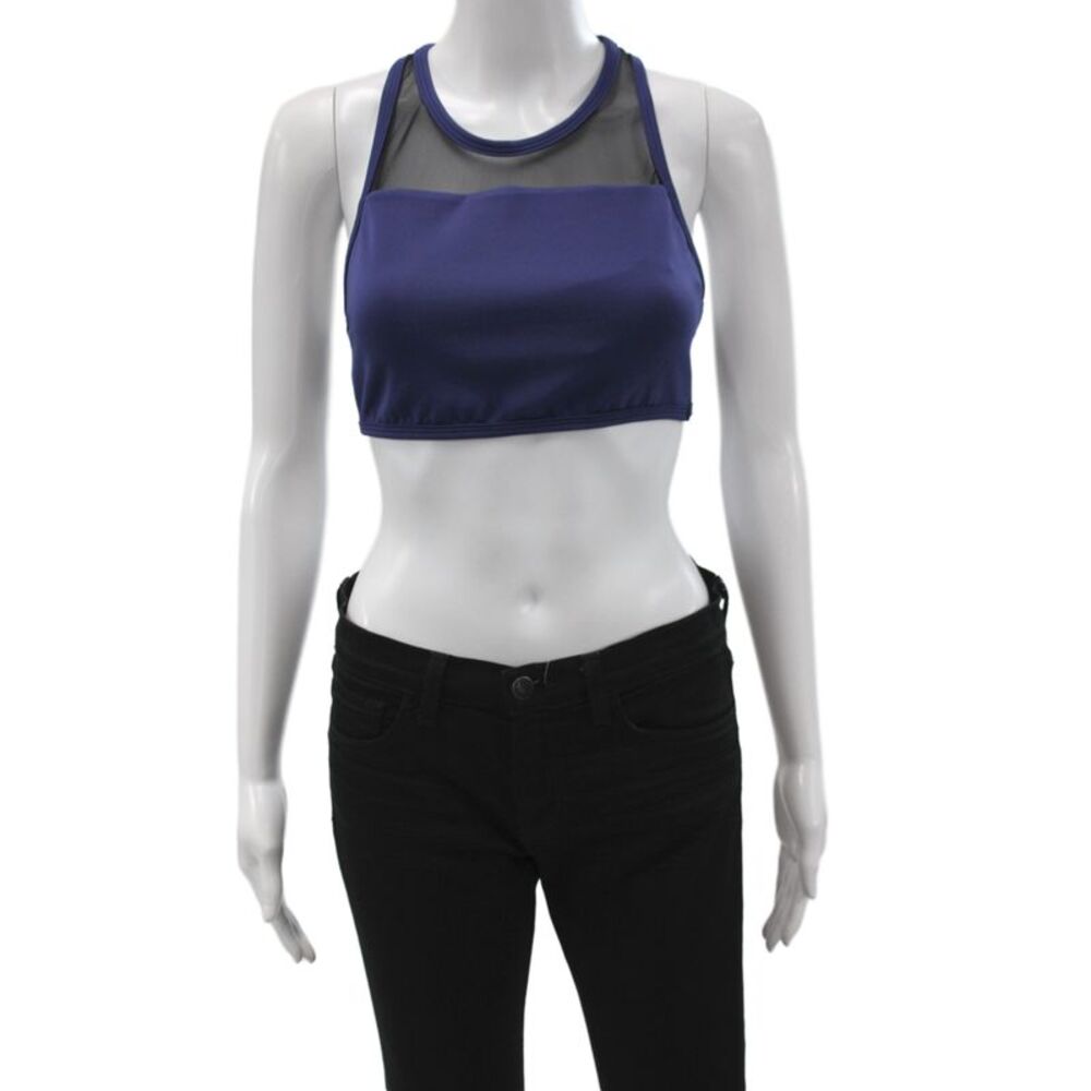 Hedge Womens Mesh Trim Racerback Sleeveless Sports Bra Blue Size M